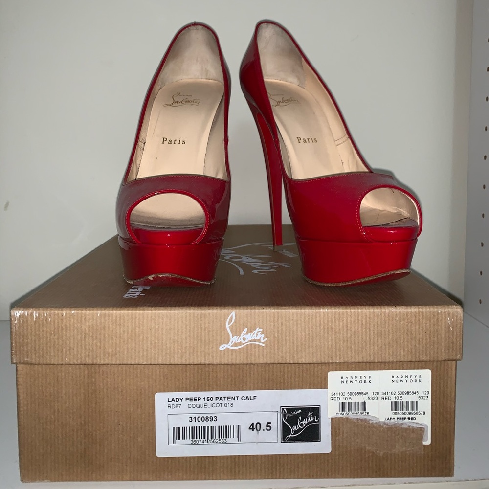 Christian Louboutin Lady Peep Patent Pump Red 40.5